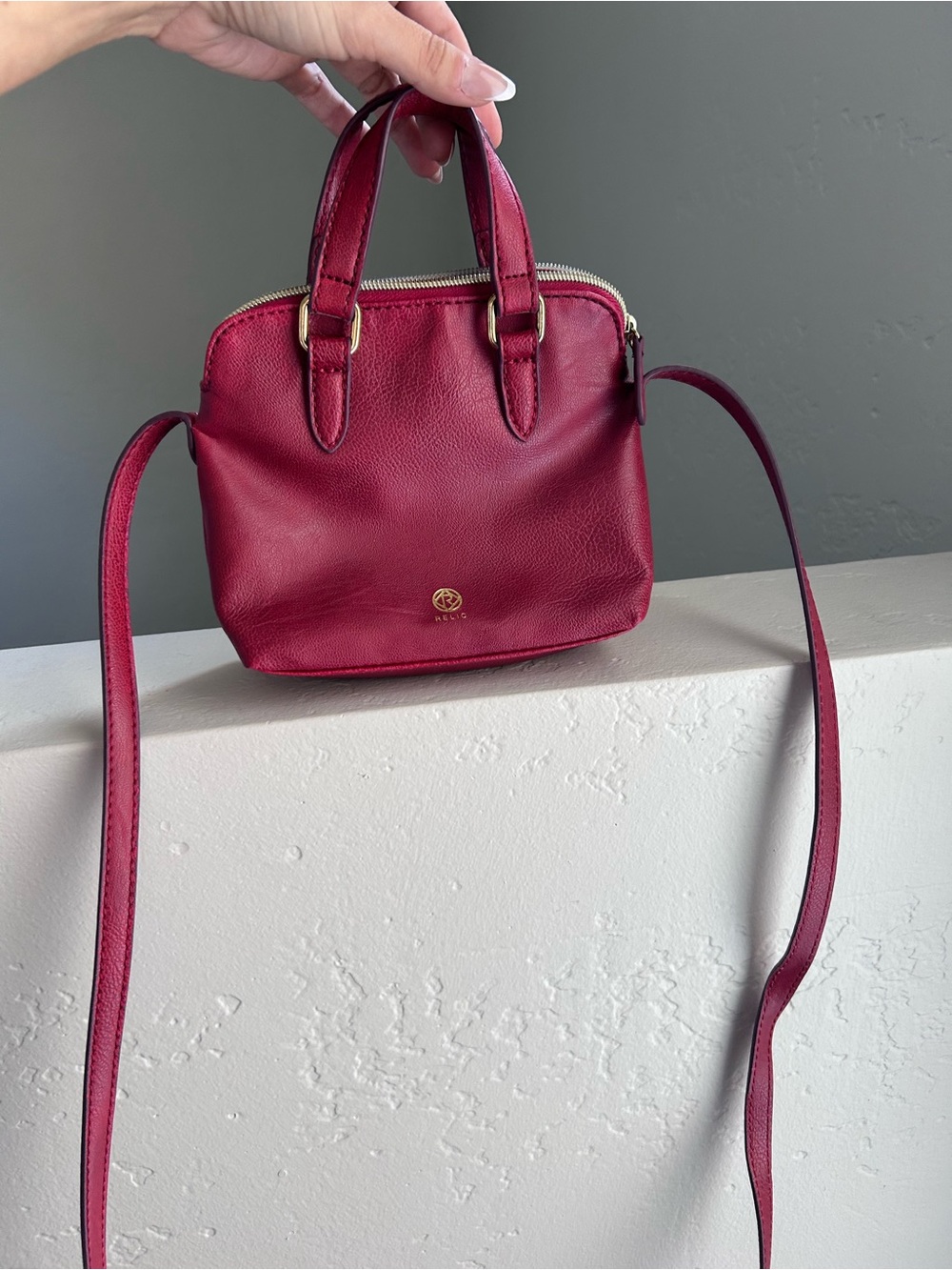 Relic Mini Berry Red Leather Crossbody Satchel